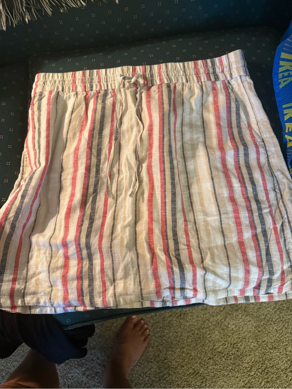 LOFT Cream Mini Skirt with Pink & Blue Stripes